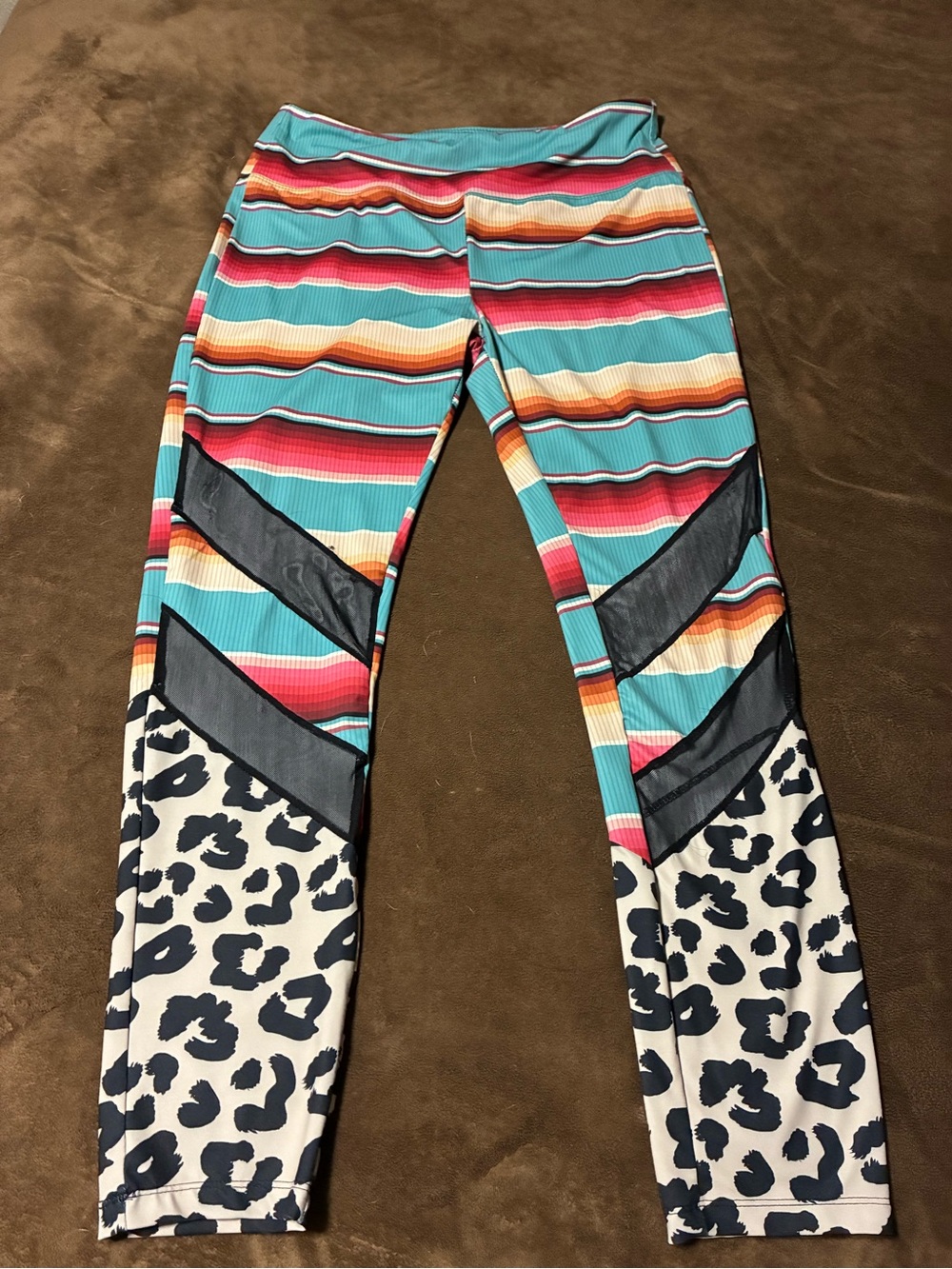 Crazy Train Multi-Stripe & Leopard Print Active Leggings size large
